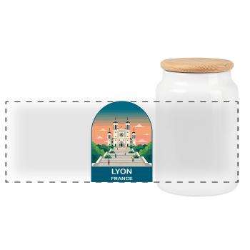 Lyon France City Skyline Vintage Travel Poster - Panoramic Cookie Jar with Wooden Lid - white - Front