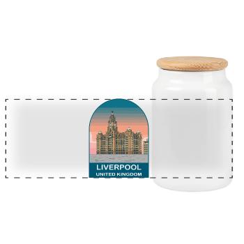 Liverpool UK Vintage Travel Poster Art - Panoramic Cookie Jar with Wooden Lid - white - Front