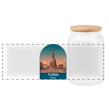 Art d’affiches de voyage vintage à Turin, Italie - Boîte à biscuits avec couvercle en bois - blanc - Devant