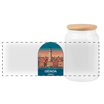 Art d’affiches de voyage vintage à Gênes, Italie - Boîte à biscuits avec couvercle en bois - blanc - Devant