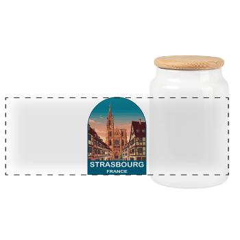 Strasbourg France Vintage Travel Poster Design - Panoramic Cookie Jar with Wooden Lid - white - Front