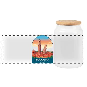 Bologna Italy Vintage Travel Poster Art - Panoramic Cookie Jar with Wooden Lid - white - Front