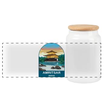Amritsar India Vintage Travel Poster Art - Panoramic Cookie Jar with Wooden Lid - white - Front