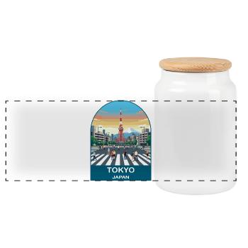 Tokyo Japan Skyline Vintage-Reiseposter - Panorama Keksdose mit Holzdeckel - Weiß - Vorne