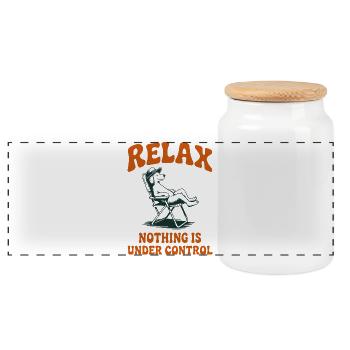 Relax Nothing Is Under Control Dog - Panoramic Cookie Jar with Wooden Lid - white - Front
