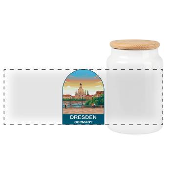 Dresden Deutschland Vintage-Reiseplakat-Kunst - Panorama Keksdose mit Holzdeckel - Weiß - Vorne