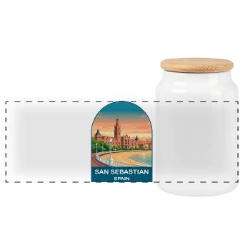San Sebastian Spain Vintage Travel Poster - Panoramic Cookie Jar with Wooden Lid - white - Front