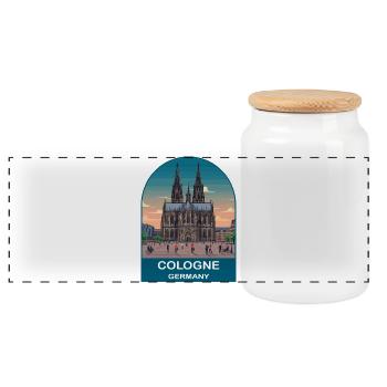 Affiche vintage de voyage de la cathédrale de Cologne, Allemagne - Boîte à biscuits avec couvercle en bois - blanc - Devant