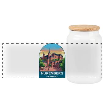 Nuremberg Germany Vintage Travel Poster Art - Panoramic Cookie Jar with Wooden Lid - white - Front
