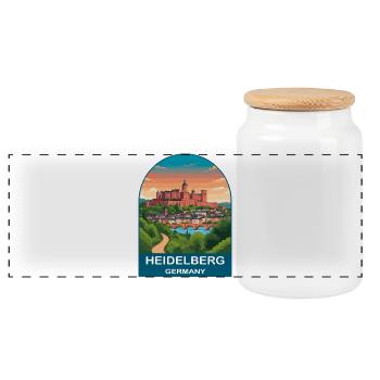 Heidelberg Germany Vintage Travel Poster - Panoramic Cookie Jar with Wooden Lid - white - Front