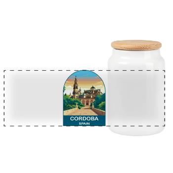 Cordoba Spain Vintage Travel Poster Art - Panoramic Cookie Jar with Wooden Lid - white - Front