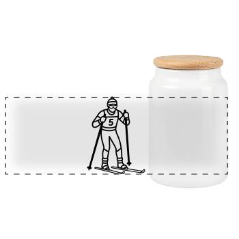ski de fond - Boîte à biscuits avec couvercle en bois - blanc - Devant