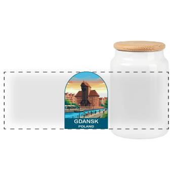 Gdansk Poland Vintage Travel Poster Art - Panoramic Cookie Jar with Wooden Lid - white - Front