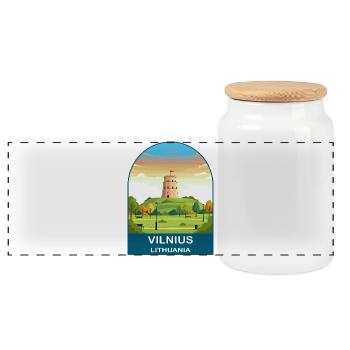 Vilnius, Litauen Vintage-Reiseplakat-Kunst - Panorama Keksdose mit Holzdeckel - Weiß - Vorne