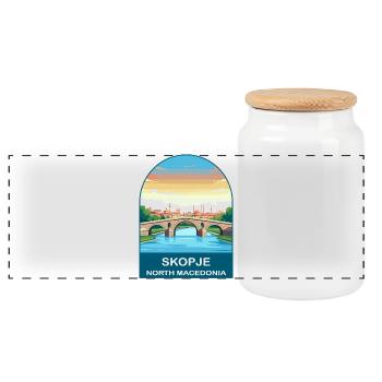 Skopje Mazedonien Vintage-Reiseplakat-Kunst - Panorama Keksdose mit Holzdeckel - Weiß - Vorne