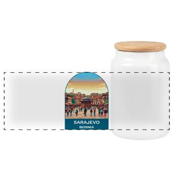 Sarajevo Bosnien Vintage-Reiseplakat-Kunst - Panorama Keksdose mit Holzdeckel - Weiß - Vorne