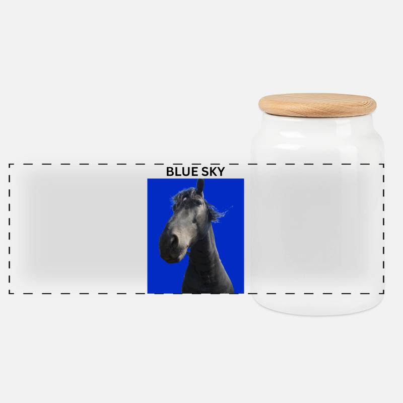 Blauer Himmel und Pferd - Panorama Keksdose mit Holzdeckel - Weiß