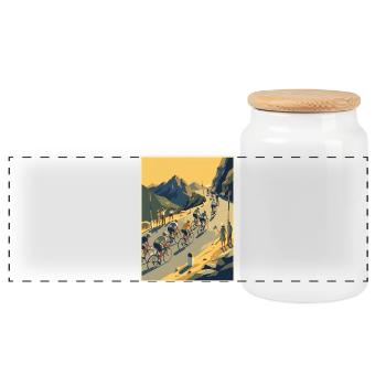 Mountain Ascent — Cycling Memory - Panoramic Cookie Jar with Wooden Lid - white - Front
