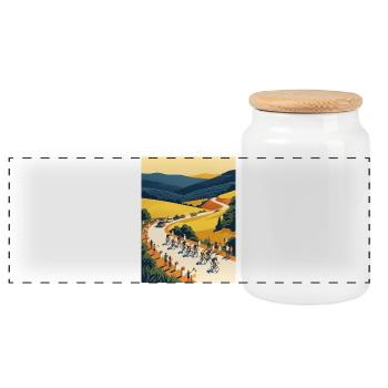 Golden Stage — Cycling Memory - Panoramic Cookie Jar with Wooden Lid - white - Front