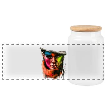 Color portrait with bright stripes - Panoramic Cookie Jar with Wooden Lid - white - Front