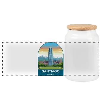 Santiago Chile Vintage Retro Travel Poster Badge - Panoramic Cookie Jar with Wooden Lid - white - Front