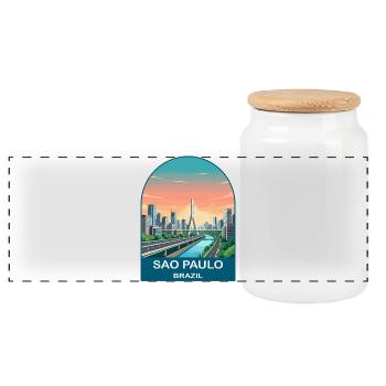 Sao Paulo Brazil Skyline Modern Travel Poster - Panoramic Cookie Jar with Wooden Lid - white - Front