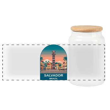 Salvador Brazil Pelourinho Travel Poster Art - Panoramic Cookie Jar with Wooden Lid - white - Front