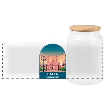 Salta Argentina Colonial City Travel Art - Panoramic Cookie Jar with Wooden Lid - white - Front