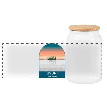 Salar de Uyuni Bolivia Salt Flats Travel Poster - Panoramic Cookie Jar with Wooden Lid - white - Front