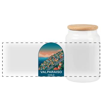 Valparaiso Chile Vintage Travel Poster Art - Panoramic Cookie Jar with Wooden Lid - white - Front