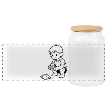 Enfant de plage mignon - Boîte à biscuits avec couvercle en bois - blanc - Devant