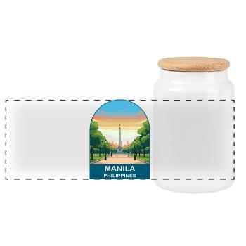 Manila Philippines Vintage Travel Illustration - Panoramic Cookie Jar with Wooden Lid - white - Front