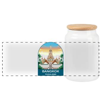 Bangkok Thailand Temple Vintage Travel Poster Art - Panoramic Cookie Jar with Wooden Lid - white - Front