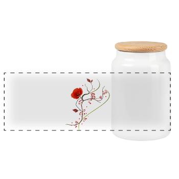 Ikebana Collage avec style zen de pavot - Boîte à biscuits avec couvercle en bois - blanc - Devant