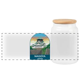 Nagoya Japan Castle Vintage-Reiseplakat-Kunst - Panorama Keksdose mit Holzdeckel - Weiß - Vorne