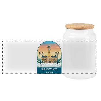 Tour de l’Horloge de Sapporo, Japon, Art de voyage vintage sur neige - Boîte à biscuits avec couvercle en bois - blanc - Devant