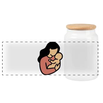 Mom Baby Boho Minimalism - Panoramic Cookie Jar with Wooden Lid - white - Front