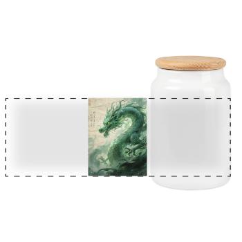 Der Smaragdwächter: Qinglong – Ewige Kraft - Panorama Keksdose mit Holzdeckel - Weiß - Vorne