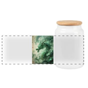 Das Totem des Frühlings: Qinglong – Vitalité Azur - Panorama Keksdose mit Holzdeckel - Weiß - Vorne