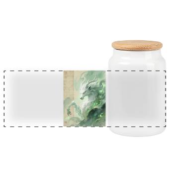 Bai Ze : L’Auspice Divin - Souffle de Sérénité - Boîte à biscuits avec couvercle en bois - blanc - Devant