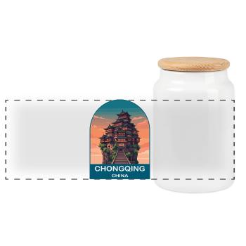 Affiche de voyage vintage de Chongqing, Chine Hongyadong - Boîte à biscuits avec couvercle en bois - blanc - Devant