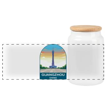 Guangzhou China Canton Tower Vintage-Reiseplakat - Panorama Keksdose mit Holzdeckel - Weiß - Vorne