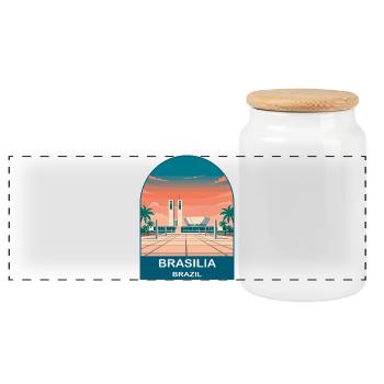 Brasilia Brazil Skyline Vintage Travel Poster - Panoramic Cookie Jar with Wooden Lid - white - Front