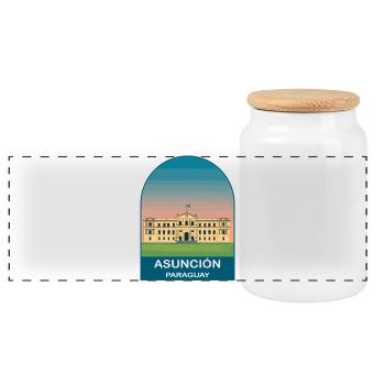 Asuncion Paraguay Vintage City Travel Poster - Panoramic Cookie Jar with Wooden Lid - white - Front