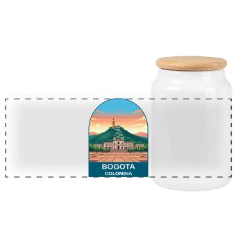 Bogota Colombia Skyline Vintage Travel Art - Panoramic Cookie Jar with Wooden Lid - white - Front