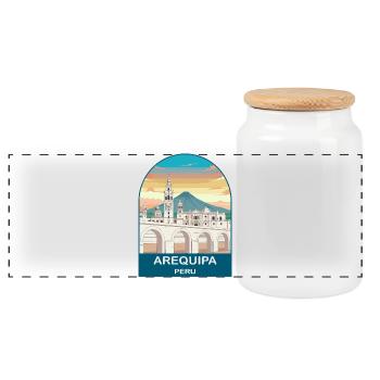 Arequipa Peru Volcano Vintage Travel Poster - Panoramic Cookie Jar with Wooden Lid - white - Front
