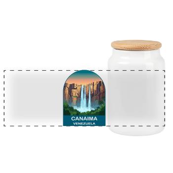 Canaima Venezuela Angel Falls Travel Art - Panoramic Cookie Jar with Wooden Lid - white - Front