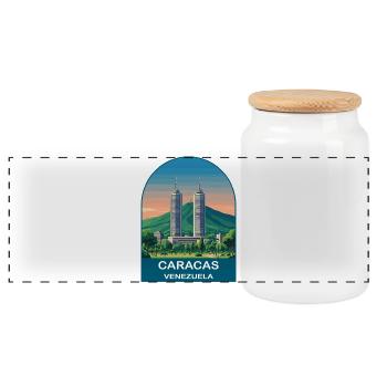 Caracas Venezuela Skyline Vintage Travel Poster - Panoramic Cookie Jar with Wooden Lid - white - Front