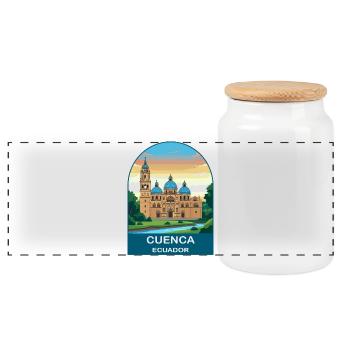 Cuenca Ecuador Vintage Cathedral Travel Poster - Panoramic Cookie Jar with Wooden Lid - white - Front