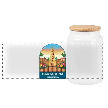 Cartagena Colombia Vintage City Travel Poster - Panoramic Cookie Jar with Wooden Lid - white - Front
